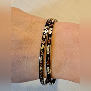 Black Red and Gold Enamel Bangle Bracelet Set Of 2 Women's Jewelry